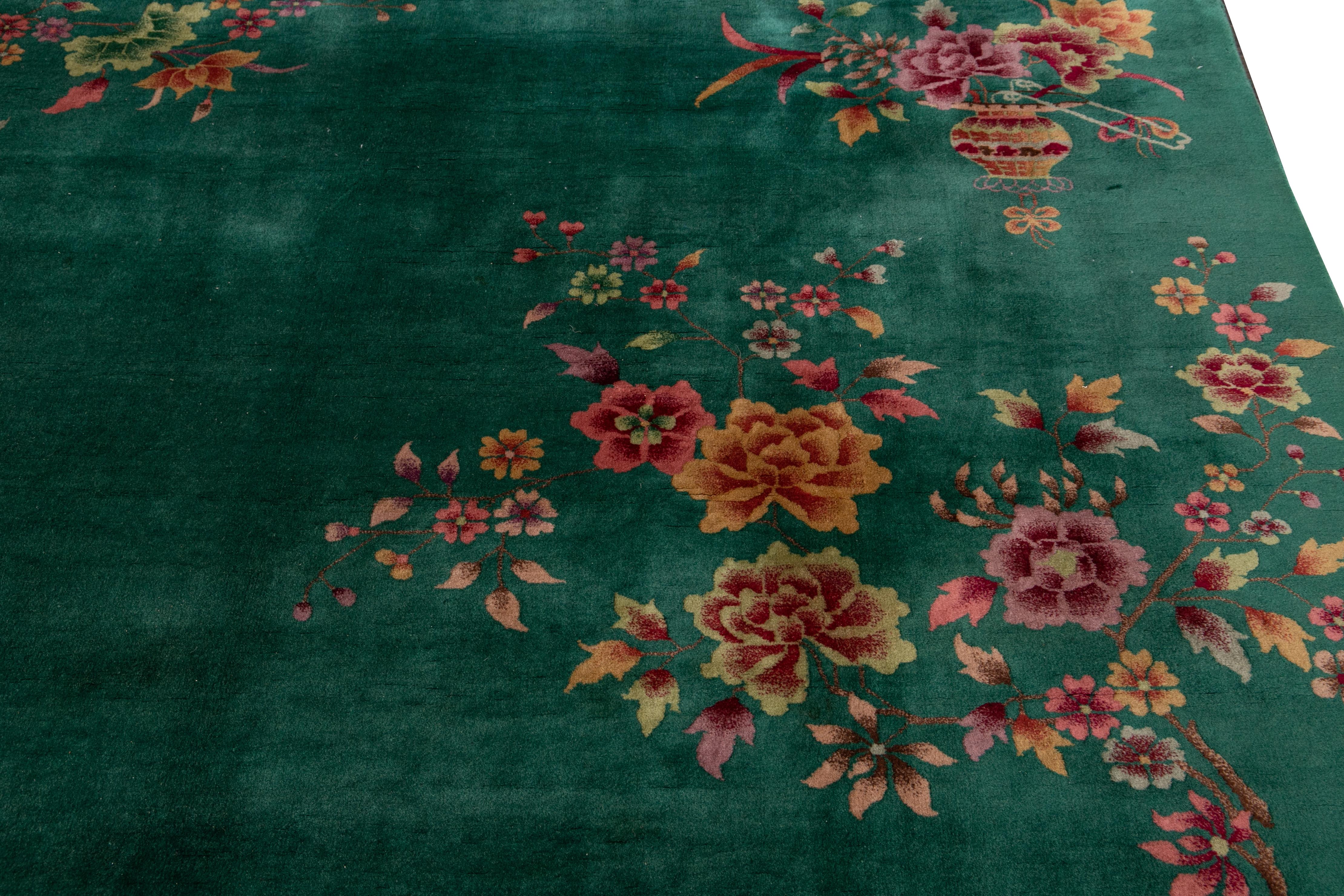 Green Antique Art Deco Chinese Wool Rug 7
