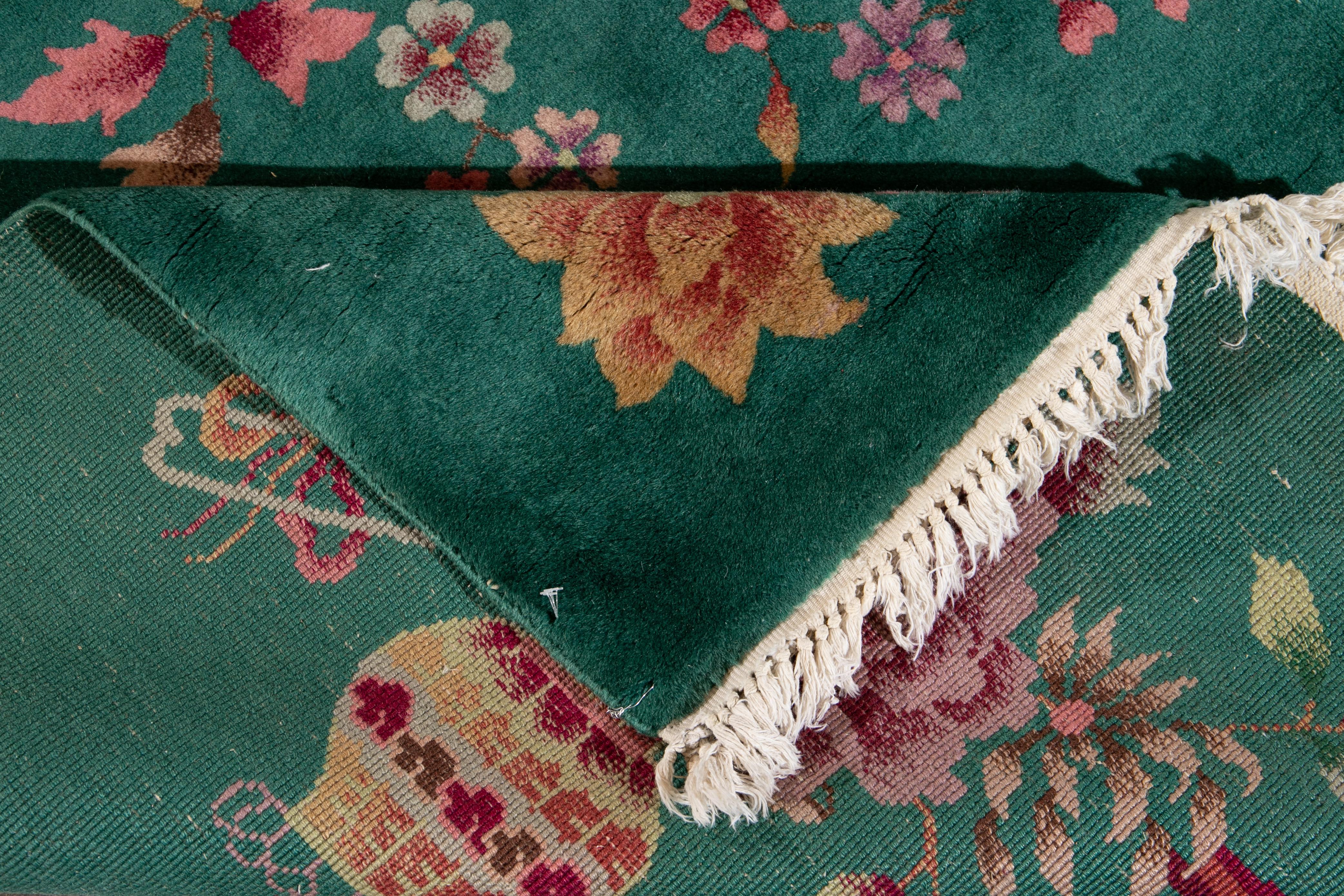 Green Antique Art Deco Chinese Wool Rug 1