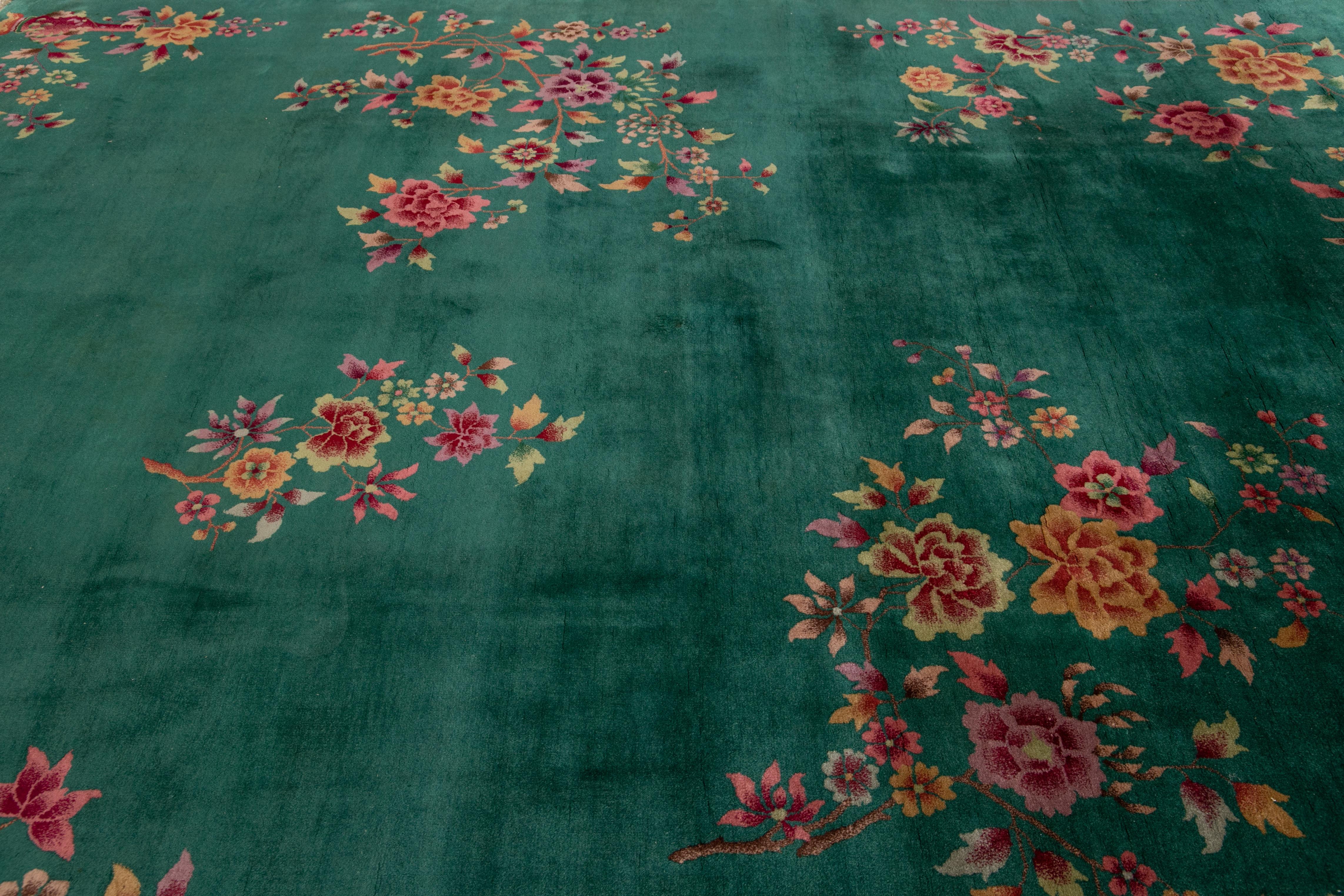 Green Antique Art Deco Chinese Wool Rug 2