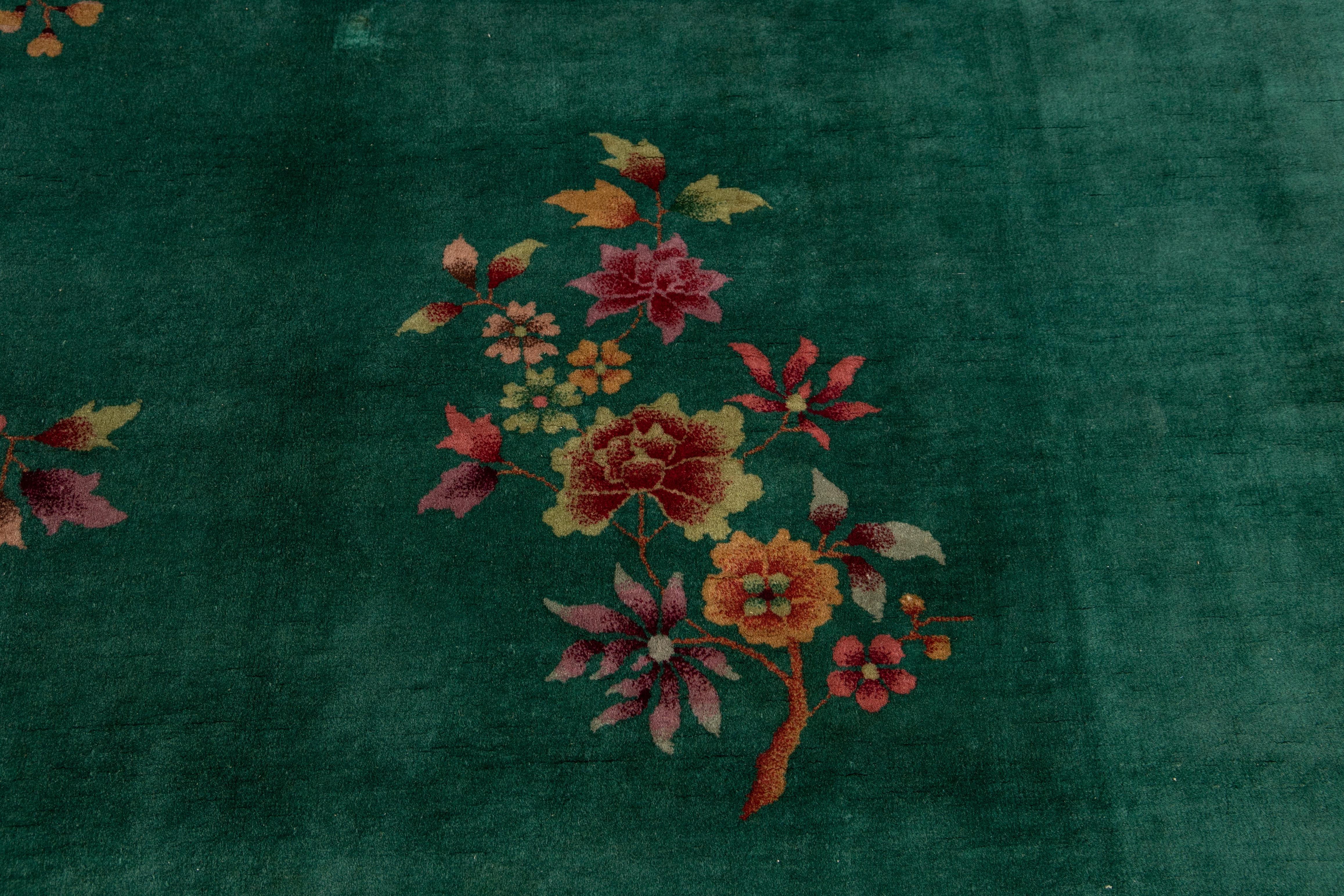 Green Antique Art Deco Chinese Wool Rug 3