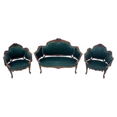 Green Antique living room set, late 19th century. After renovation.