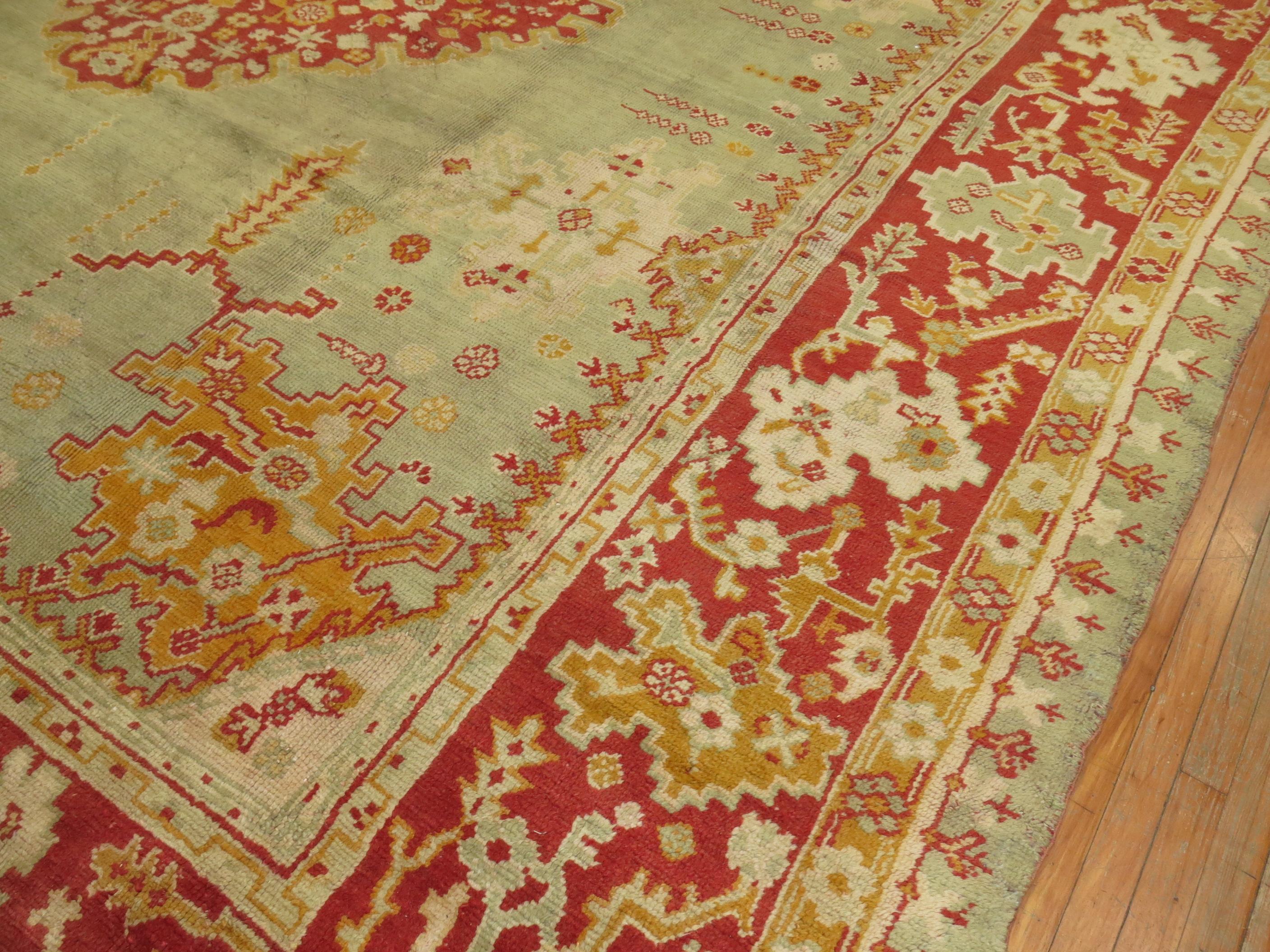 Large Square Green Antique Oushak Rug For Sale 8