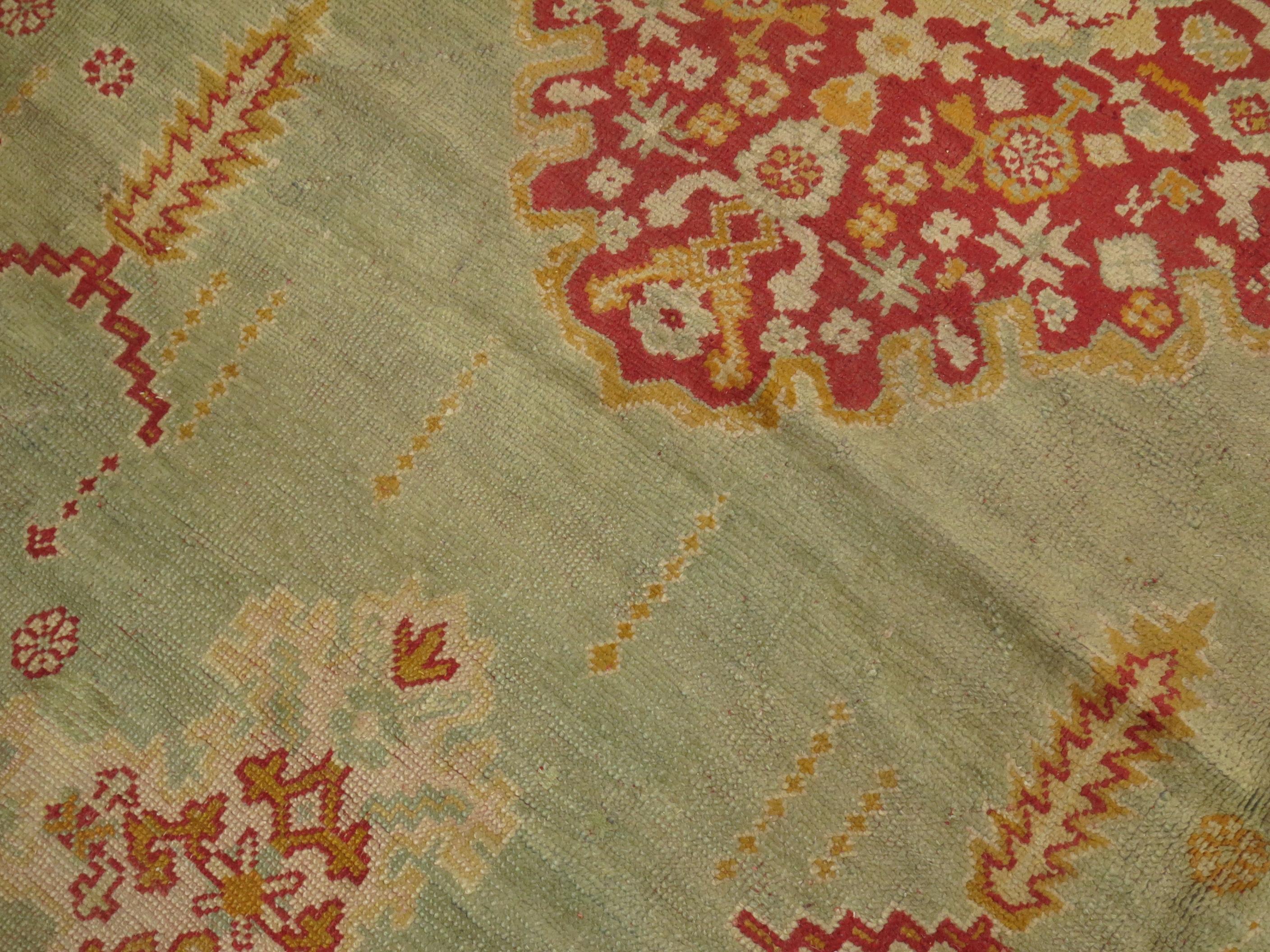 Large Square Green Antique Oushak Rug In Good Condition For Sale In New York, NY