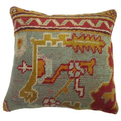 Green Antique Oushak Rug Pillow