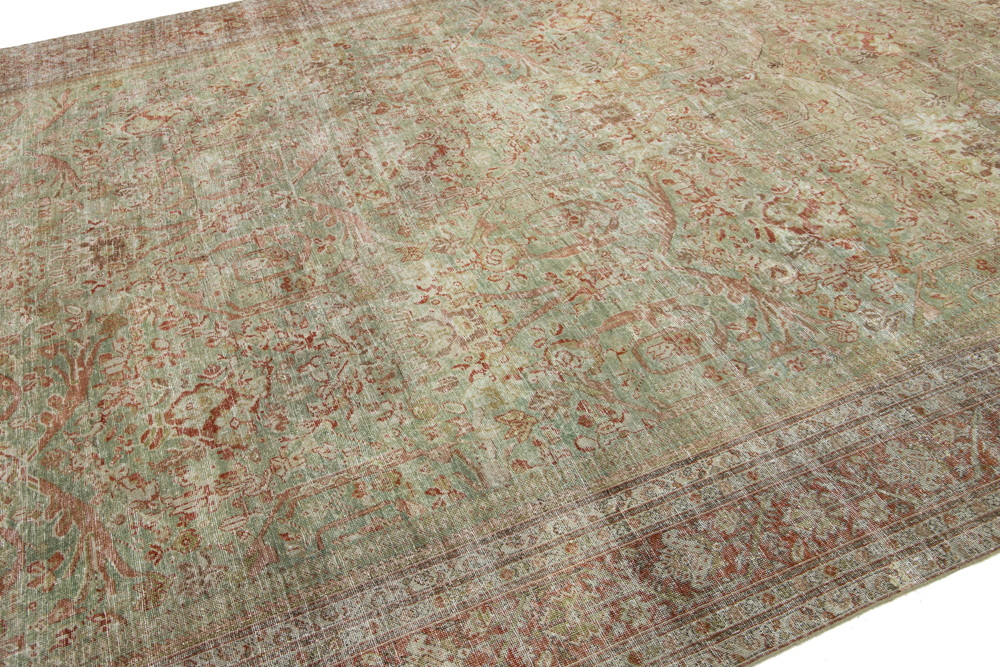 Tapis persan Mahal ancien vert avec motif sur toute sa surface des années 1890 Bon état - En vente à Norwalk, CT
