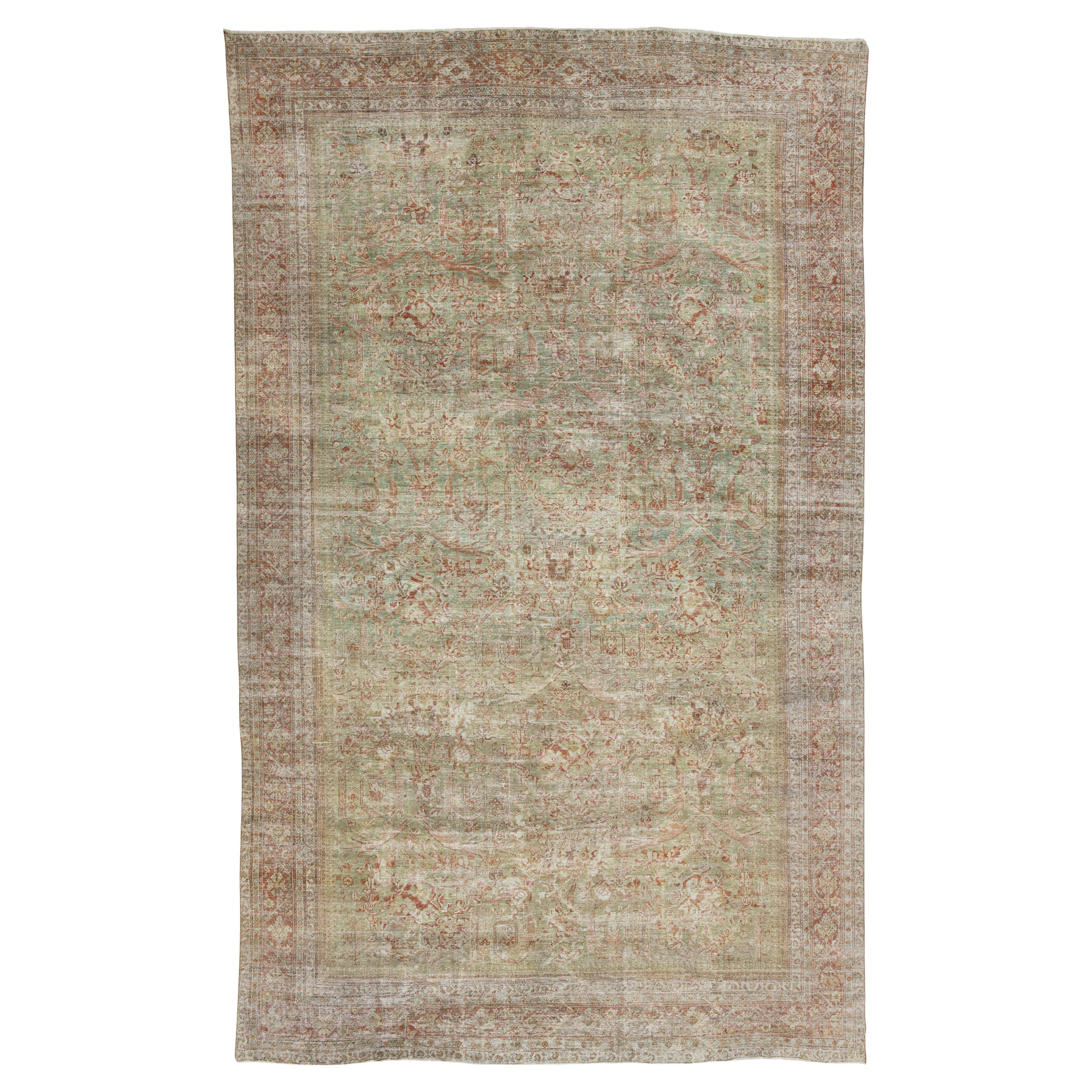 Green Antique Persian Mahal Wool Rug with Allover Design From The 1890s