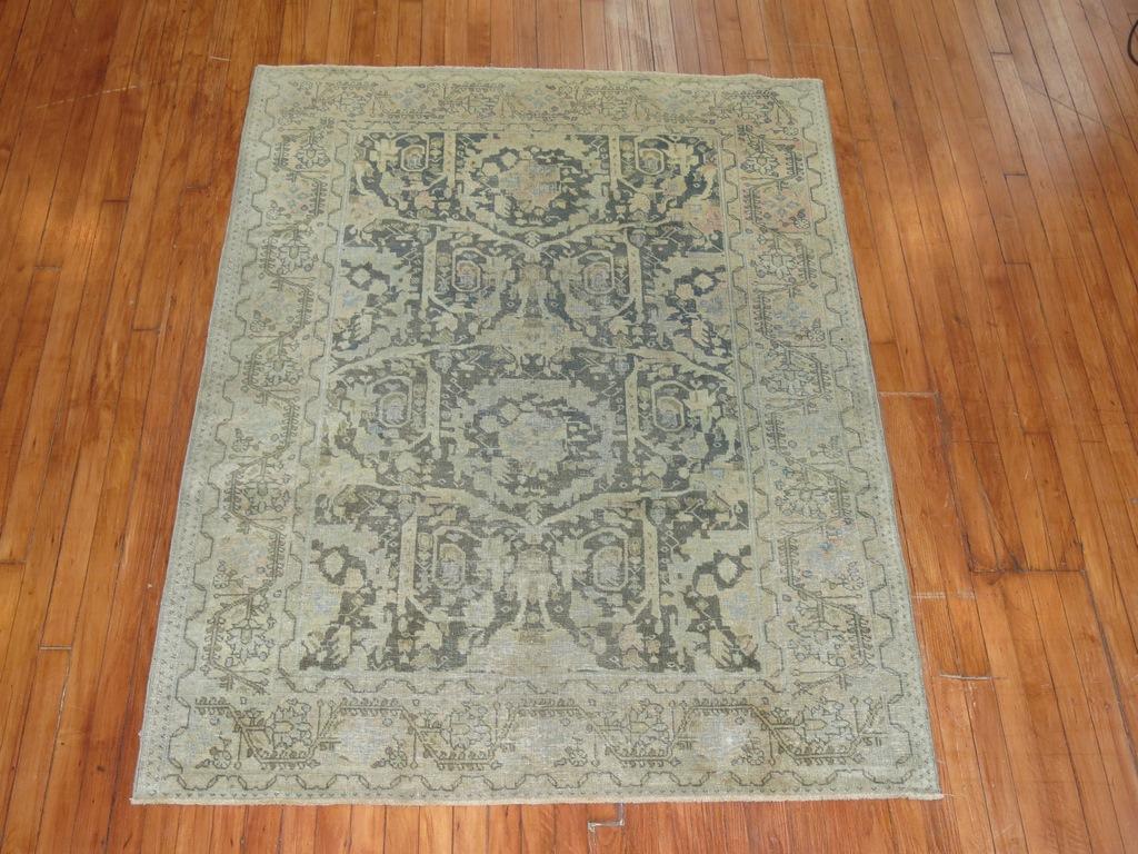 Agra Green Antique Persian Tabriz Rug For Sale