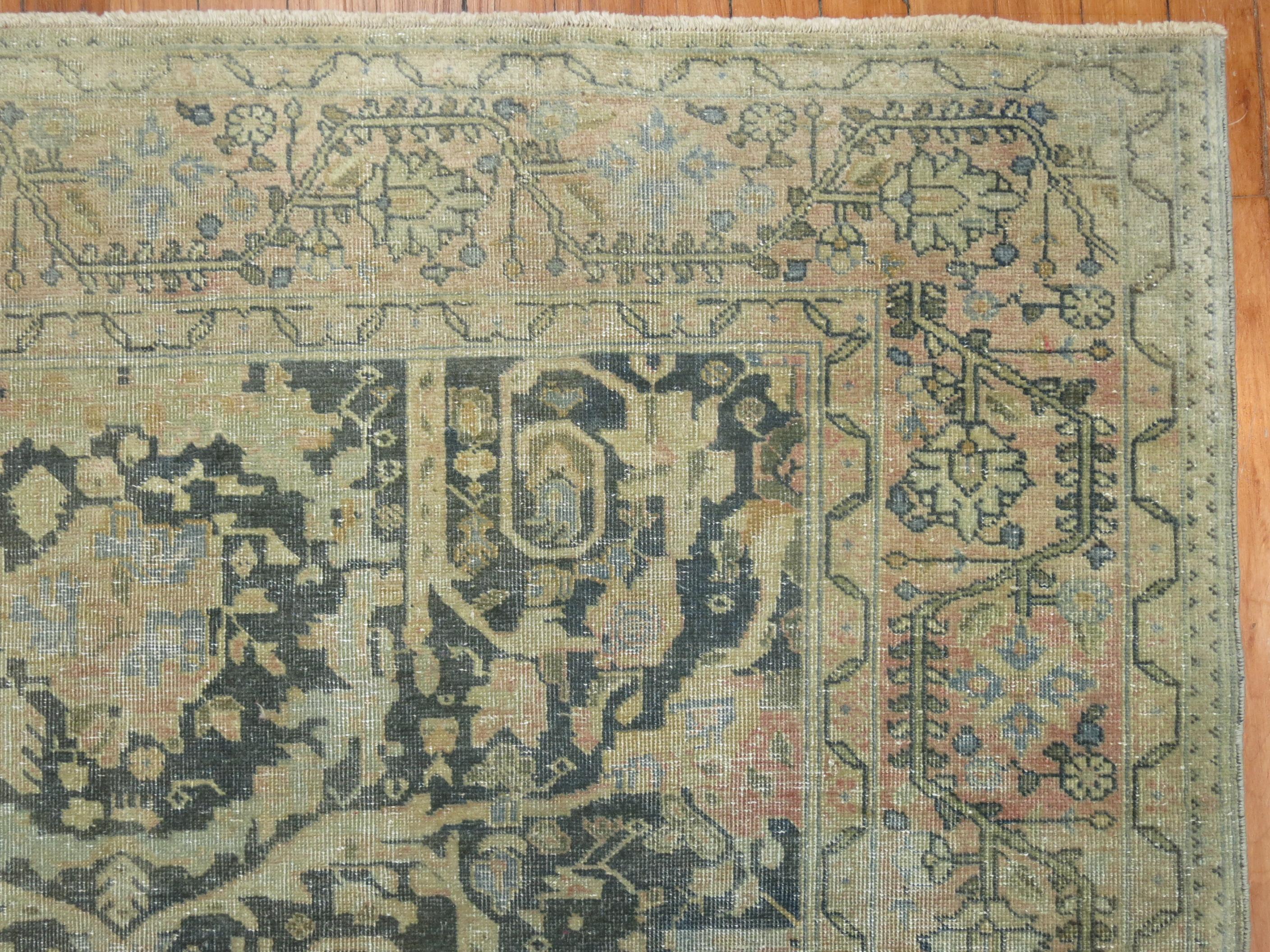 Hand-Woven Green Antique Persian Tabriz Rug For Sale
