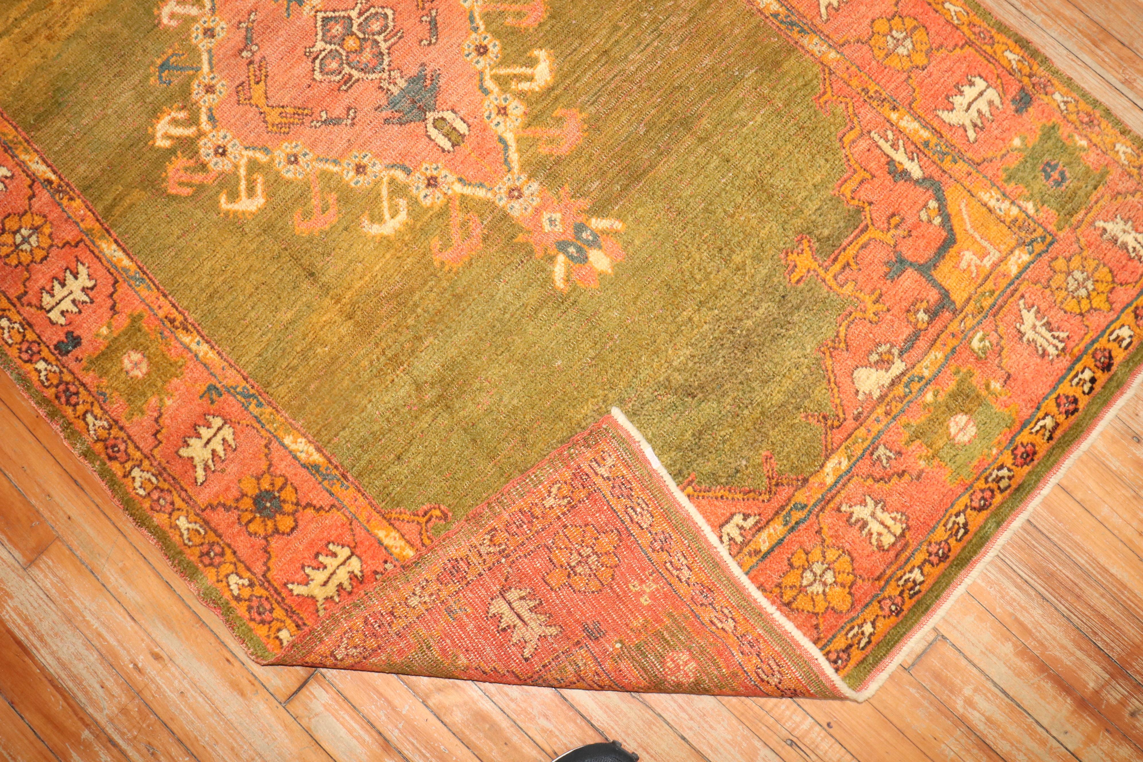 20th Century Green Antique Turkish Oushak Rug For Sale