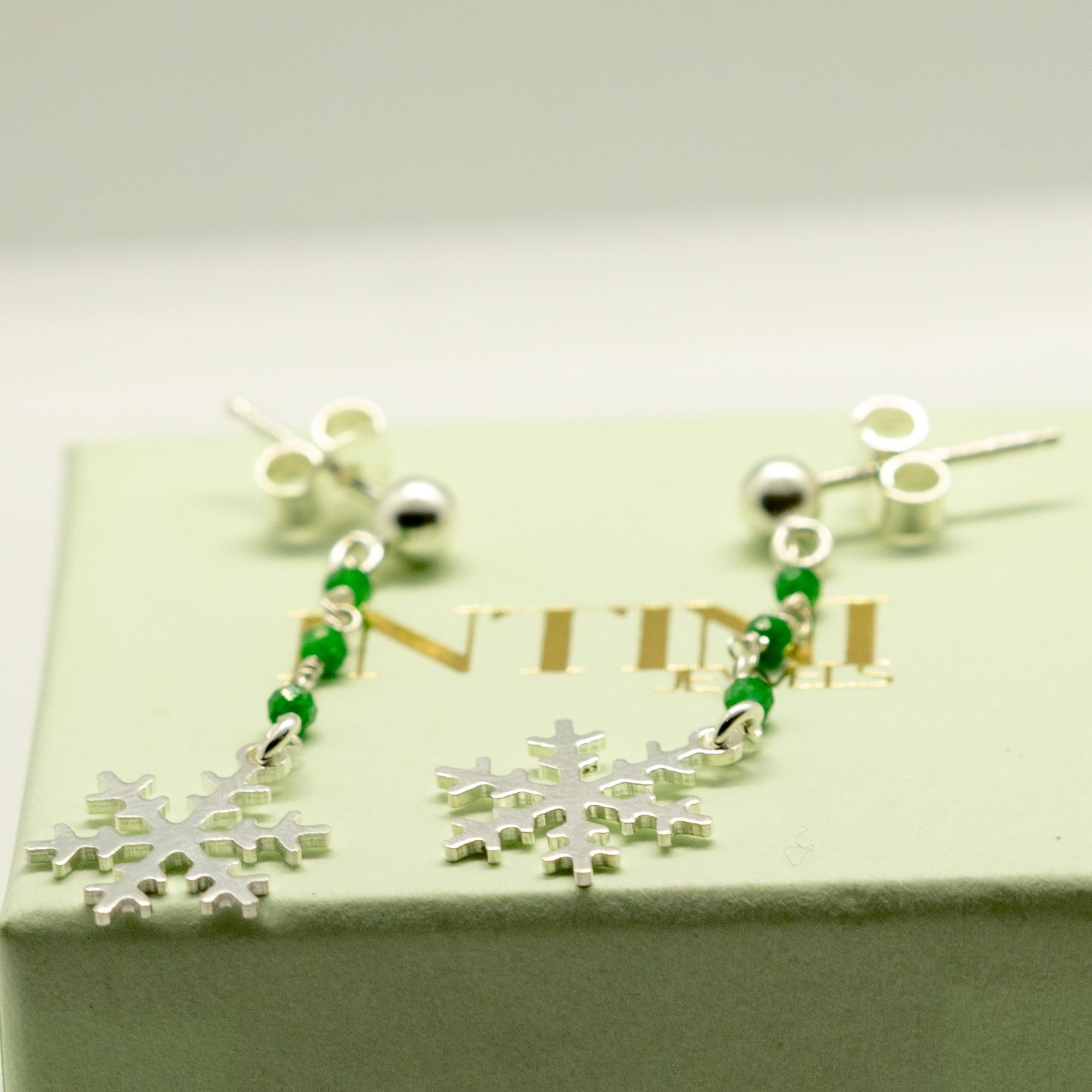 Green Apatite 925 Sterling Silver Dangle Snowflake Winter Earrings Intini Jewels Art Nouveau