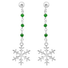 Green Apatite 925 Sterling Silver Dangle Snowflake Winter Earrings Intini Jewels