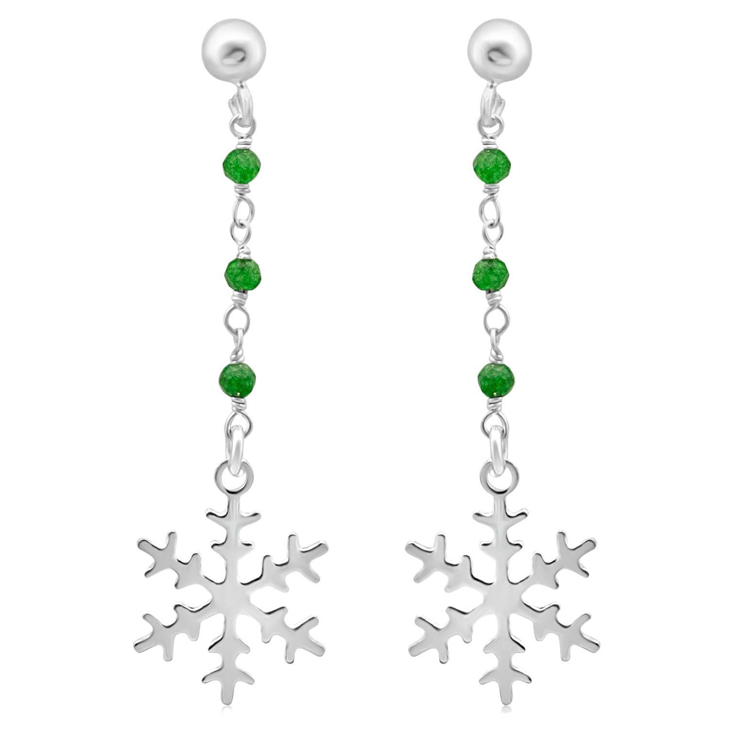 Green Apatite 925 Sterling Silver Dangle Snowflake Winter Earrings Intini Jewels