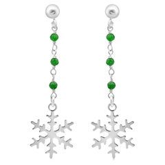 Green Apatite 925 Sterling Silver Dangle Snowflake Winter Earrings Intini Jewels