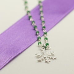 Green Apatite 925 Sterling Silver Dangle Snowflake Winter Necklace Intini Jewels