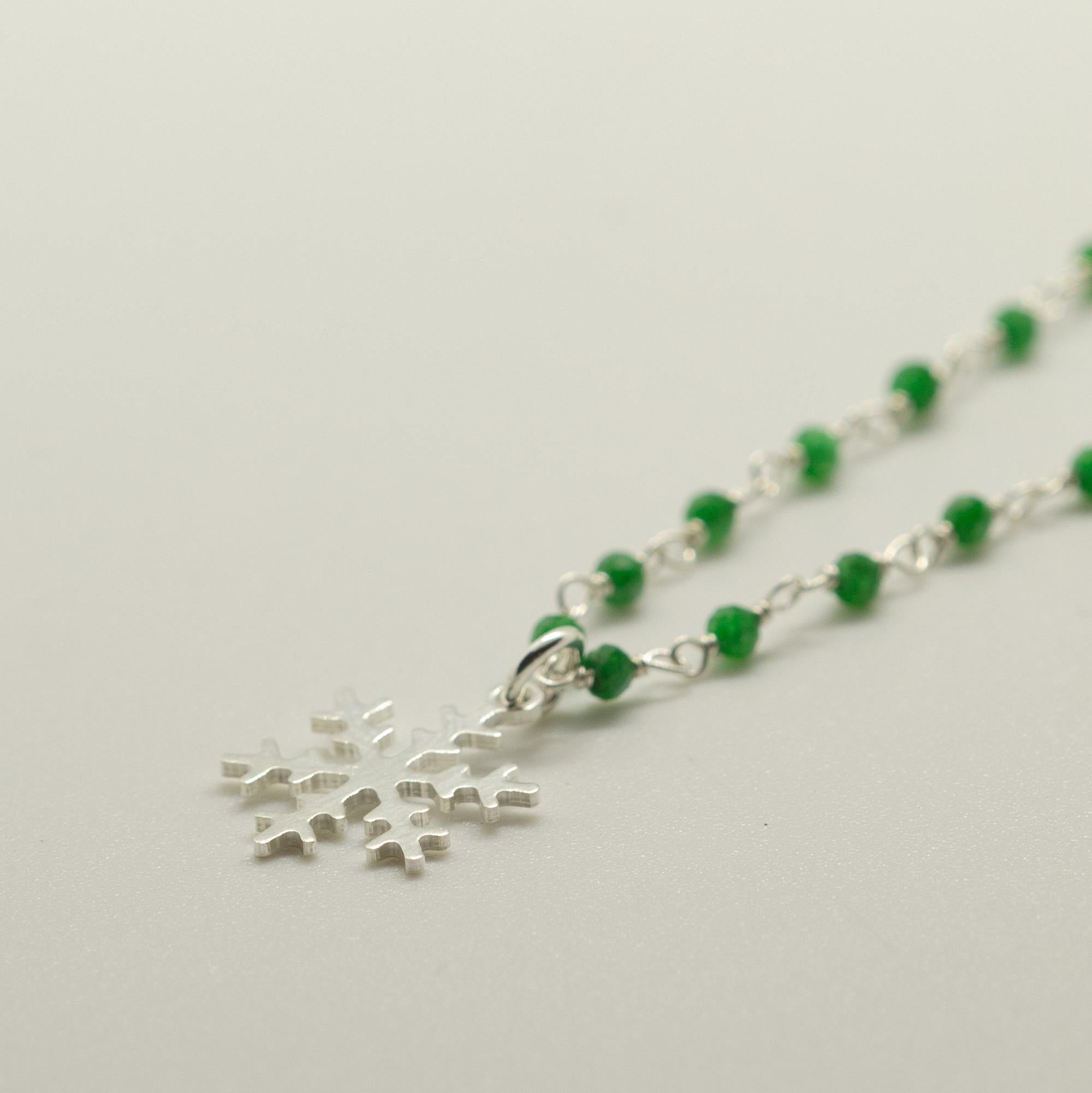 Art Nouveau Green Apatite 925 Sterling Silver Dangle Snowflake Winter Necklace Intini Jewels