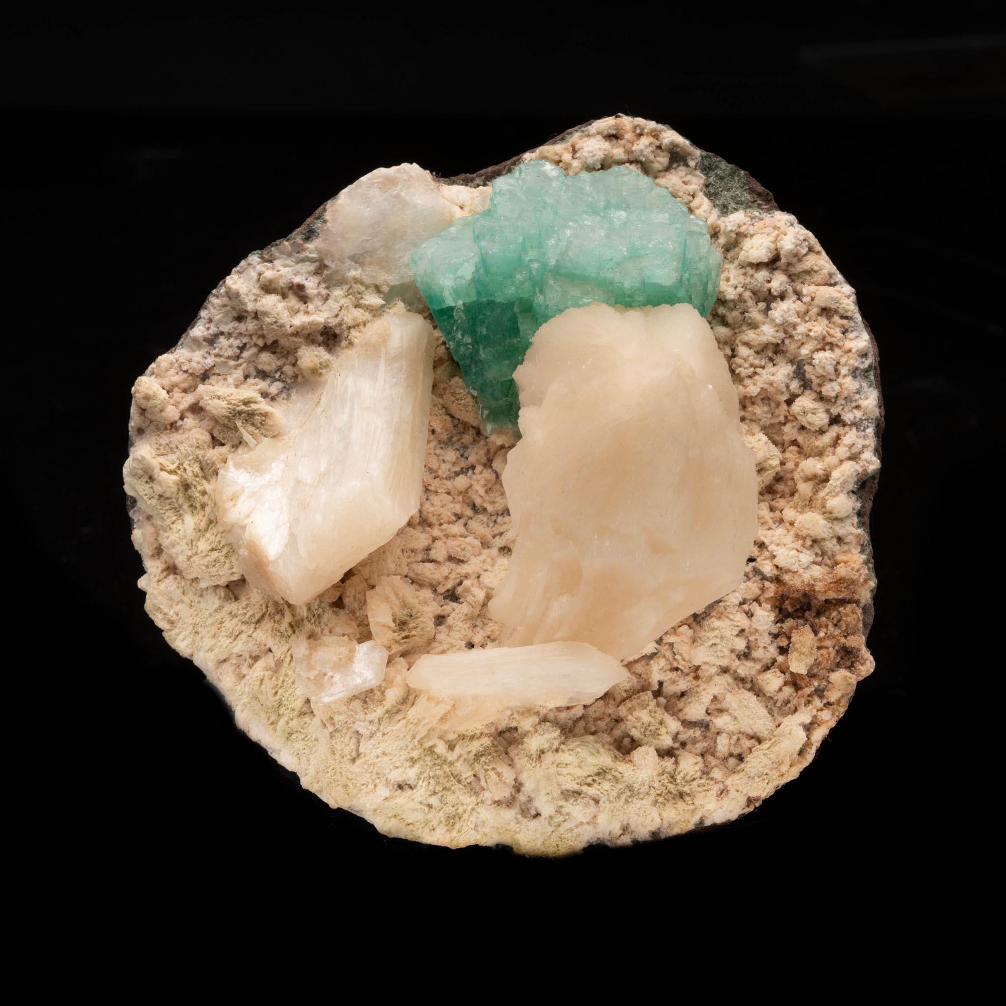 Indian Green Apophyllite and Stilbite on Dolomite For Sale