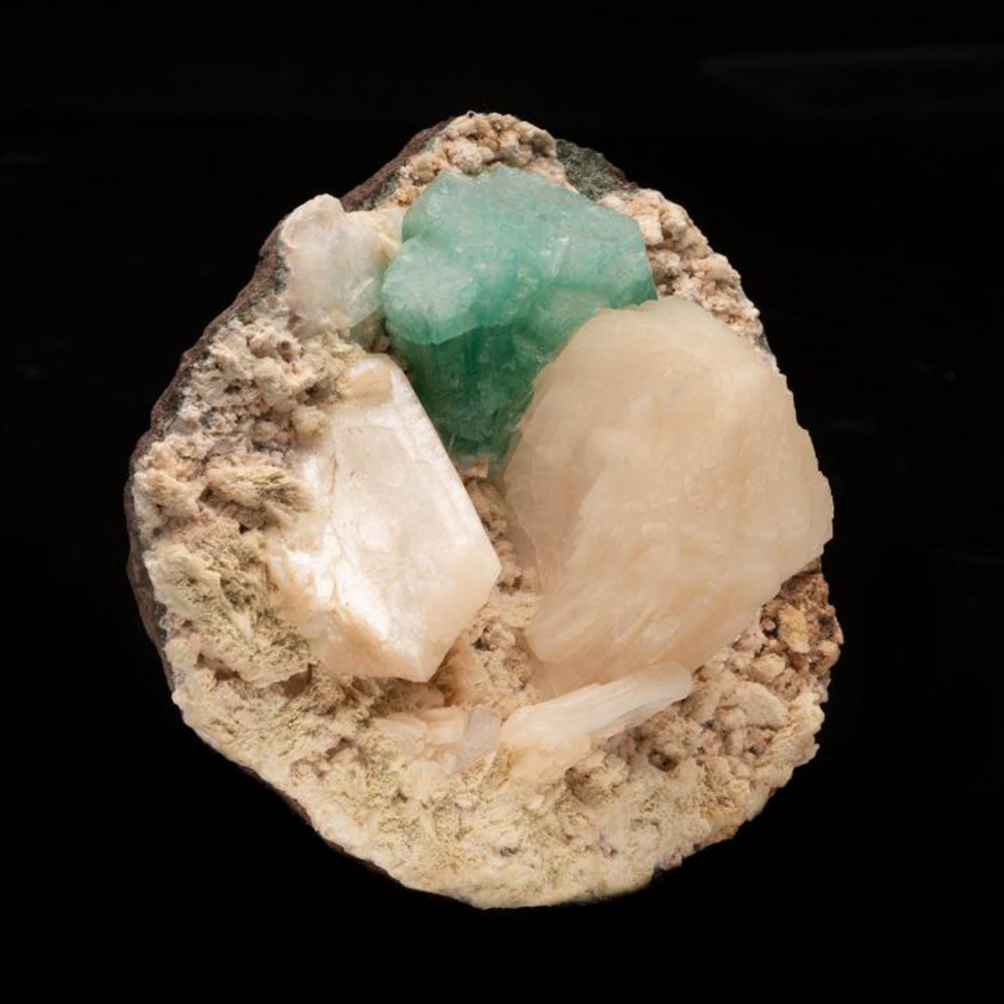 Contemporary Green Apophyllite and Stilbite on Dolomite For Sale