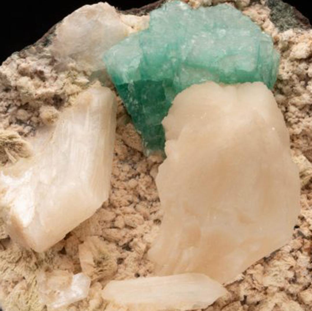 Crystal Green Apophyllite and Stilbite on Dolomite For Sale