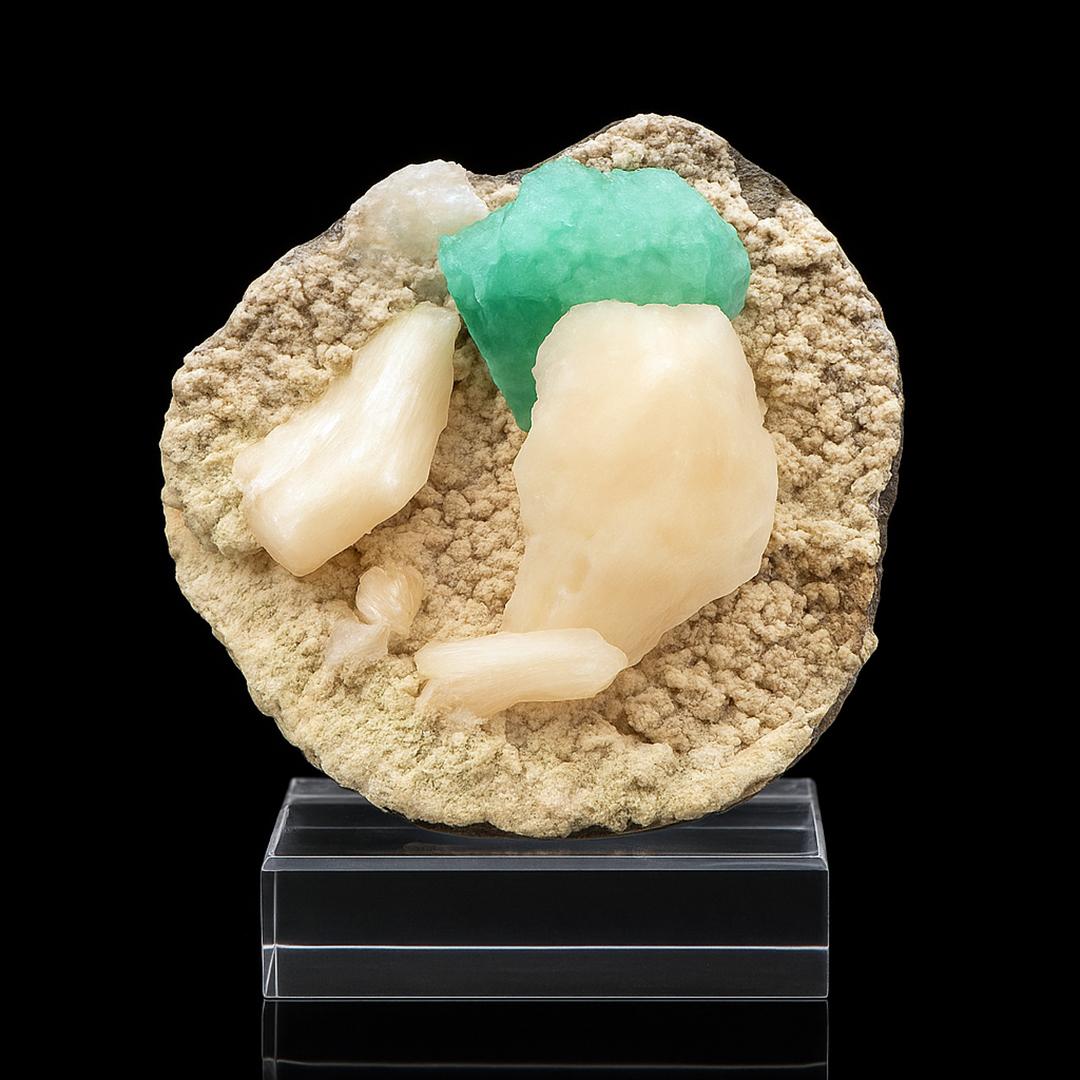 Green Apophyllite and Stilbite on Dolomite For Sale 2