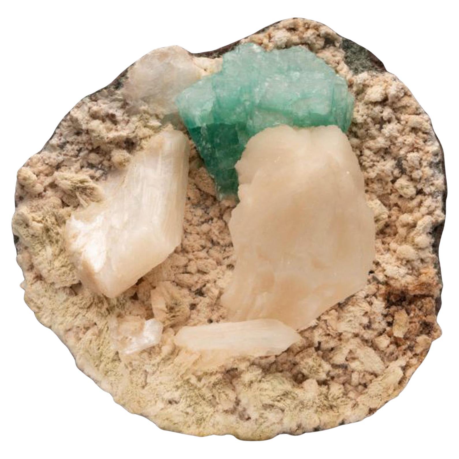 Green Apophyllite and Stilbite on Dolomite