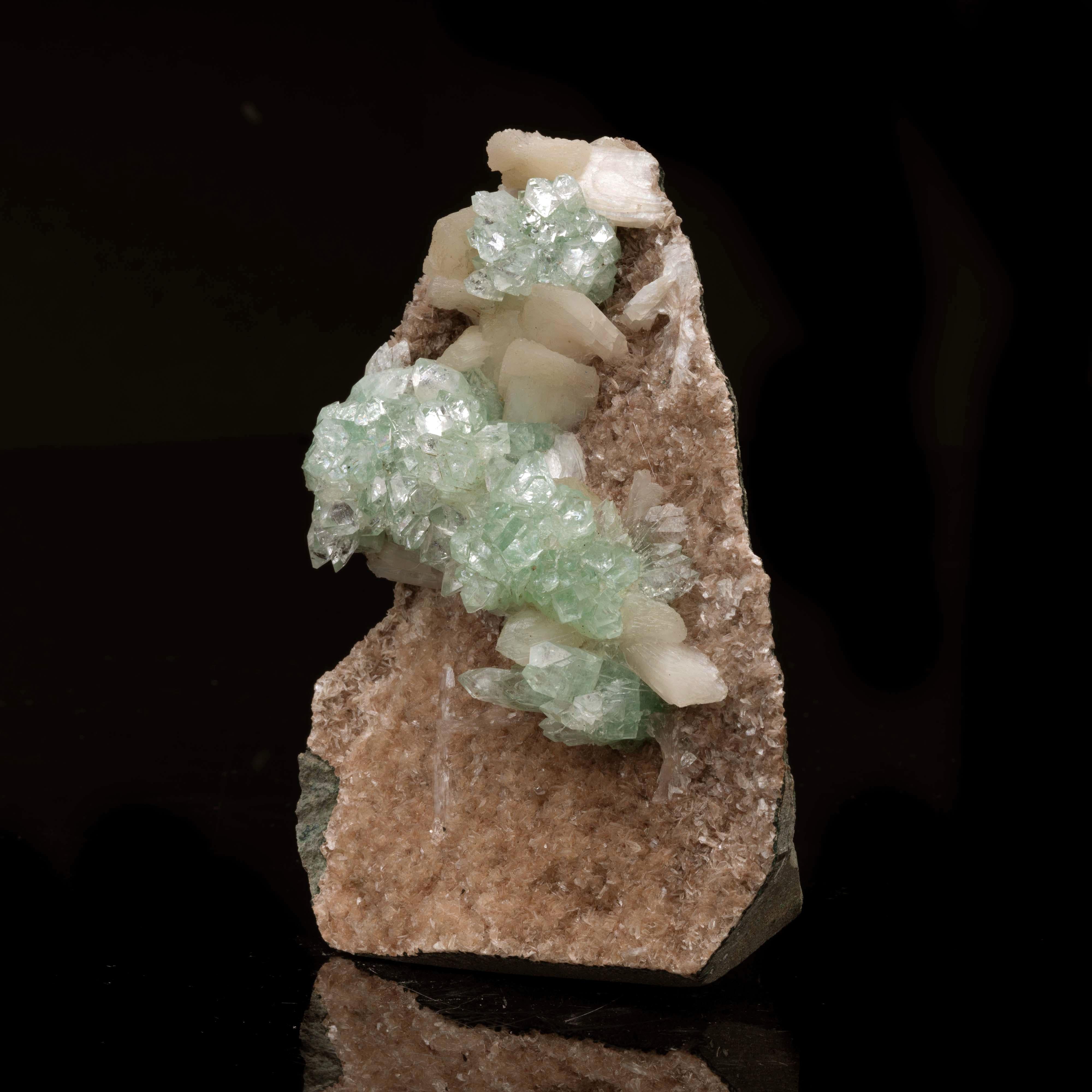 Contemporary Green Apophyllite and Stilbite on Red Heulandite I For Sale