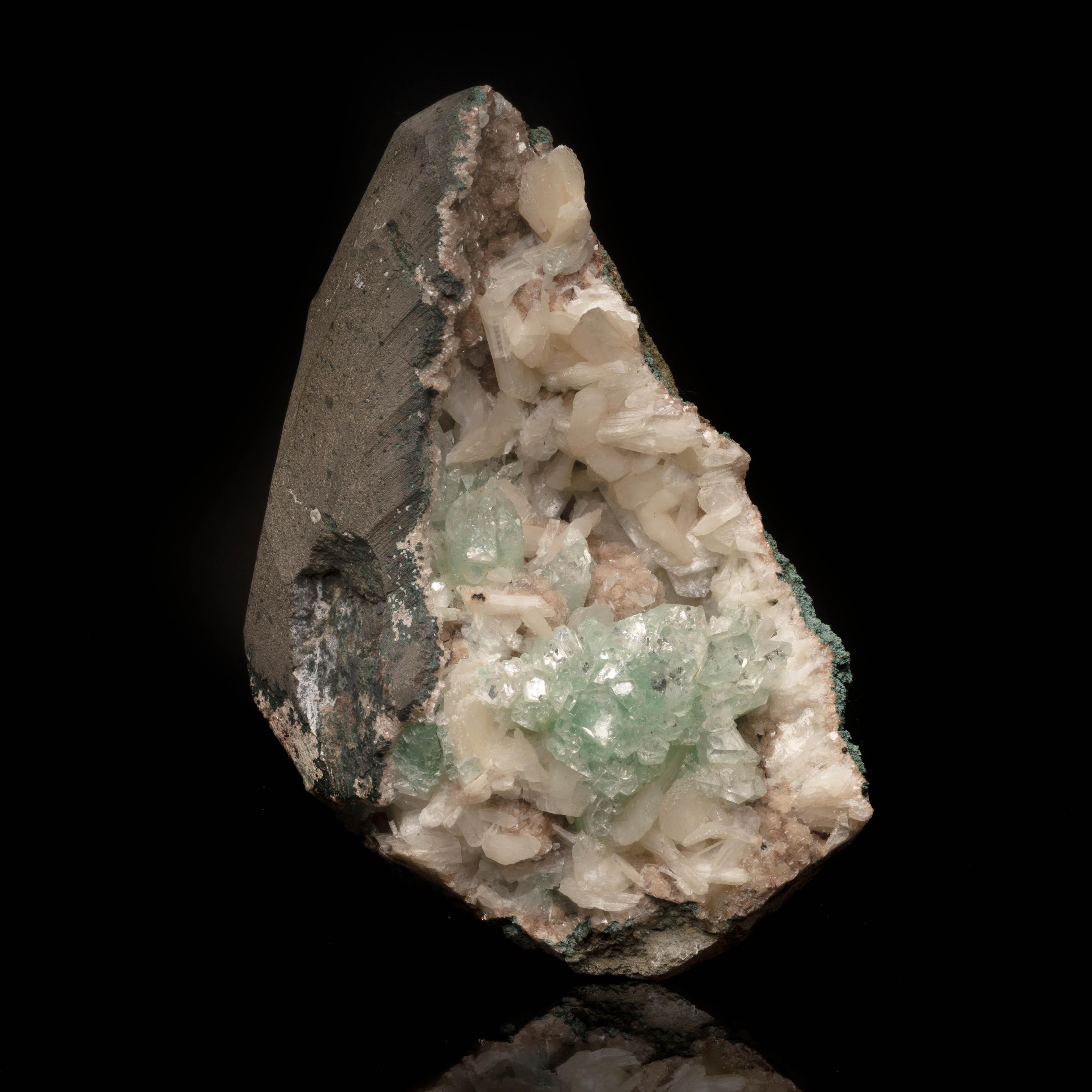 Indian Green Apophyllite and Stilbite on Red Heulandite II For Sale