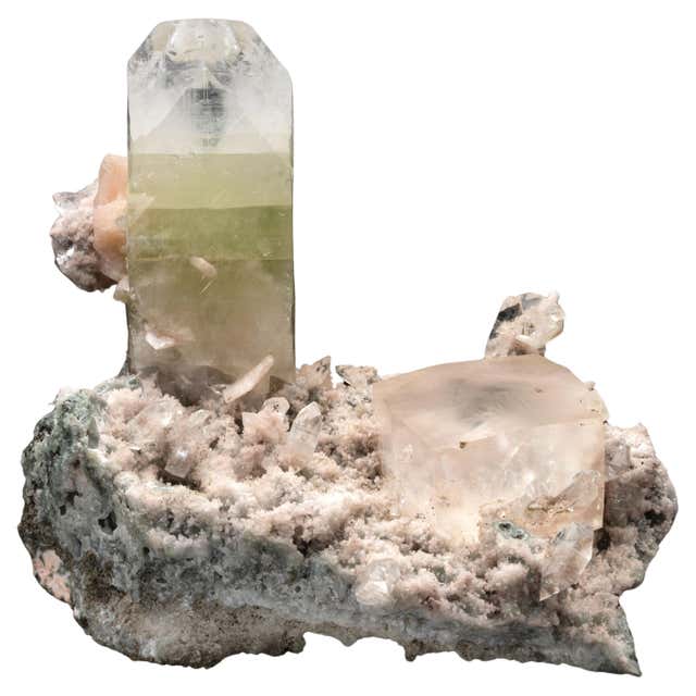 Calcite With Stilbite and Green Heulandite From India For Sale at 1stDibs