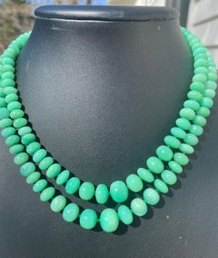 Green Apple Colored Two-Strand Chrysoprase Bead Necklace with a Turquoise Clasp