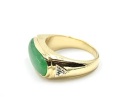 Green Apple Jade with Diamond Accents Ring 14 Karat Yellow Gold