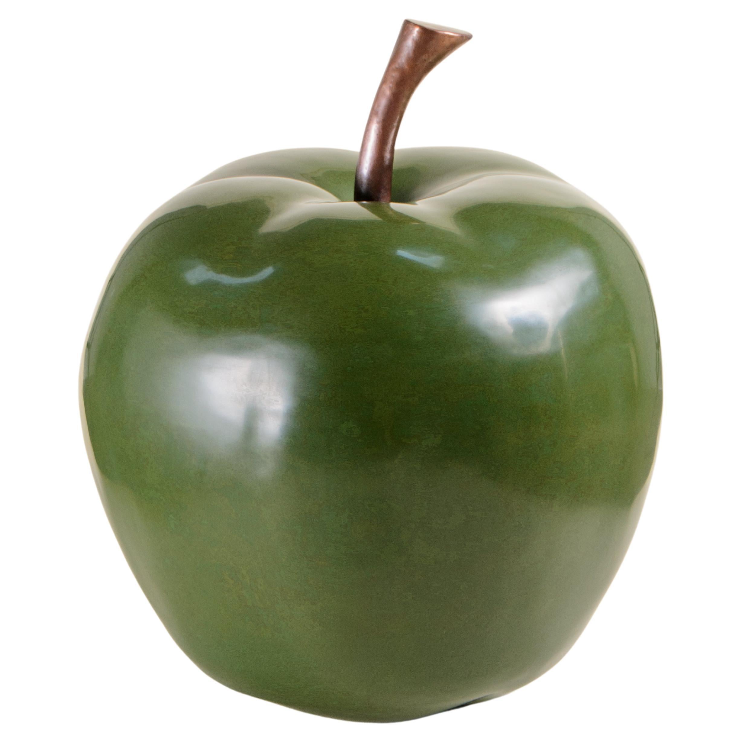 Green Apple Lacquer Sculpture w/ Copper Stem by Robert Kuo, Limited Edition