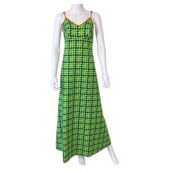 Robe longue sans manches en coton imprimé pomme verte, taille 8, années 1970