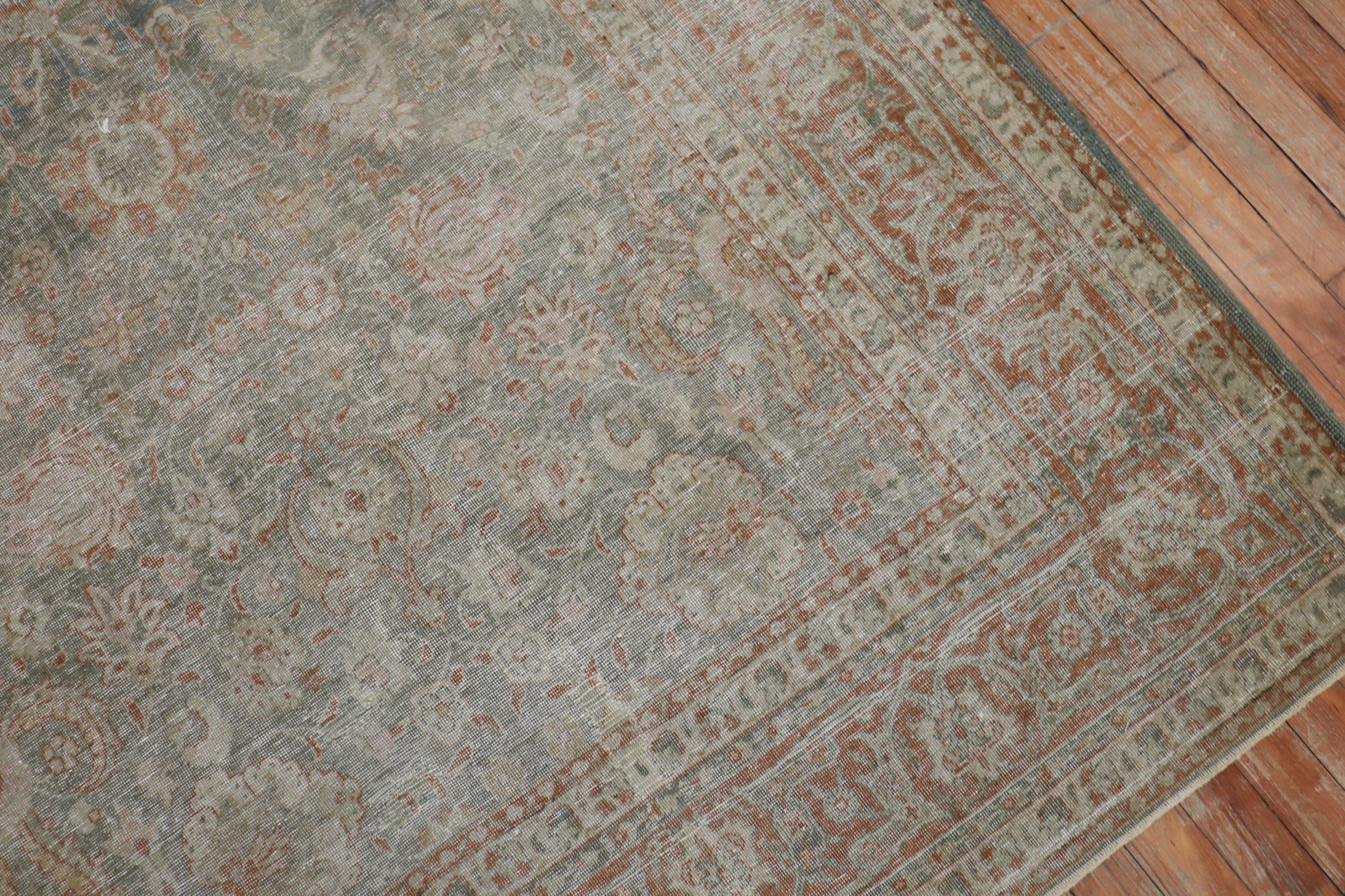 Green Apricot Distressed Persian Tabriz Rug 3