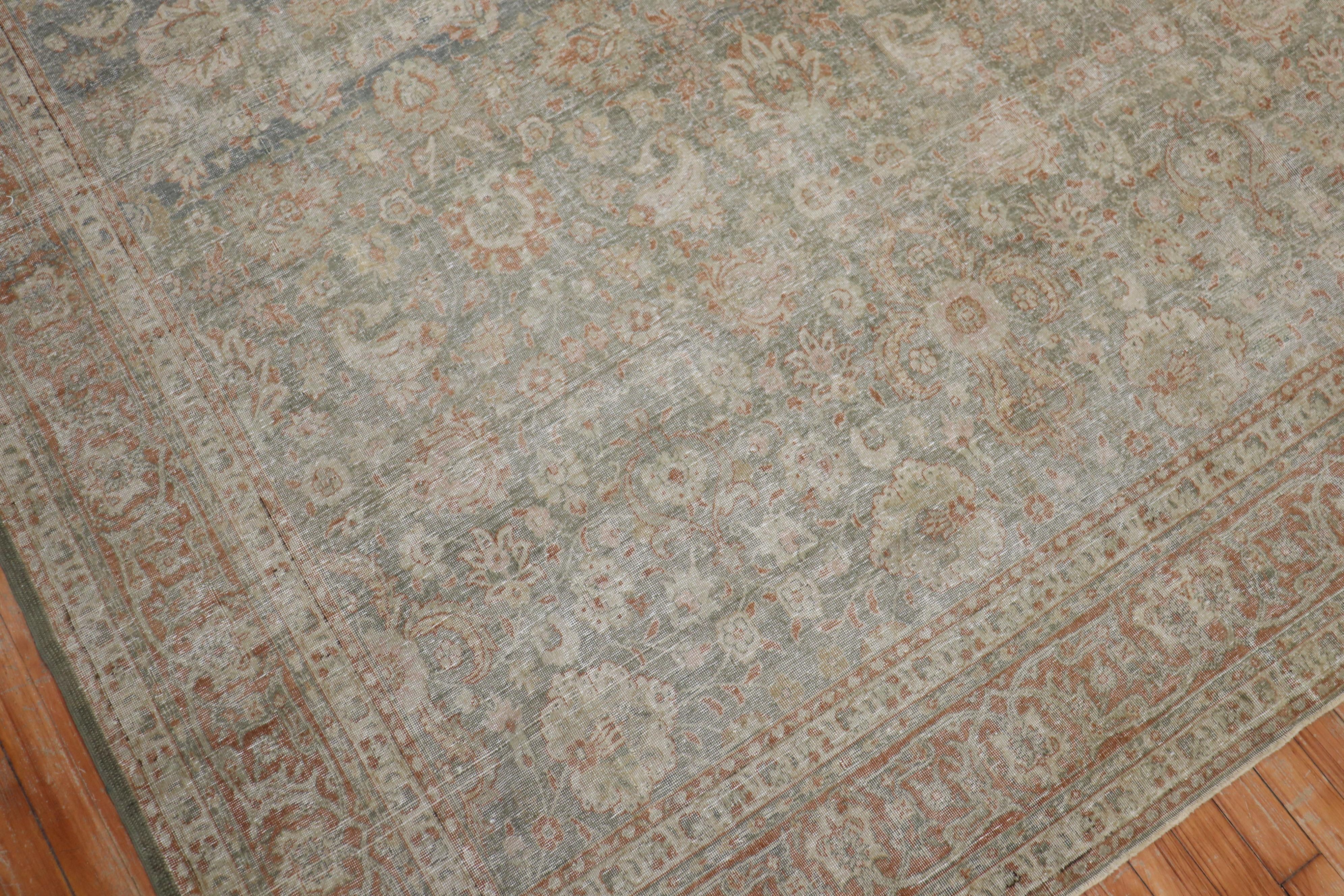 Green Apricot Distressed Persian Tabriz Rug 4