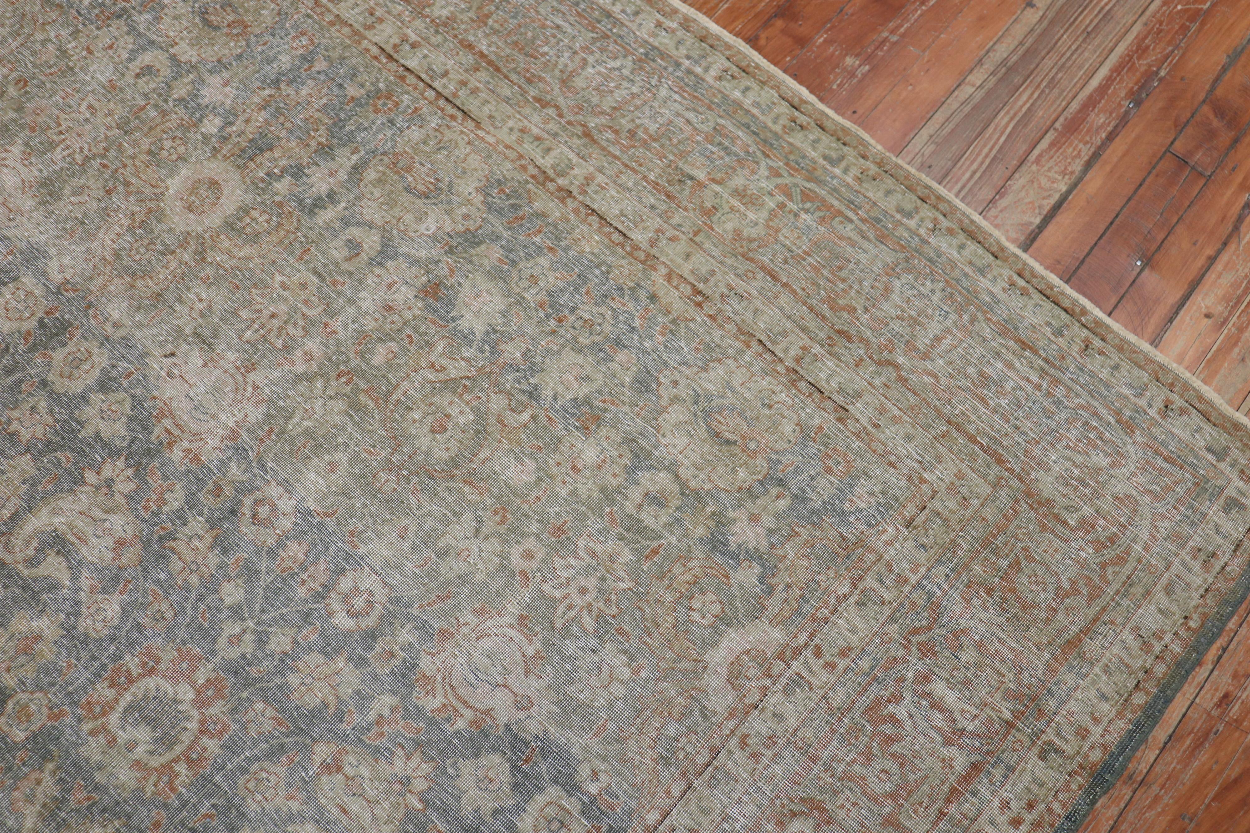 Wool Green Apricot Distressed Persian Tabriz Rug