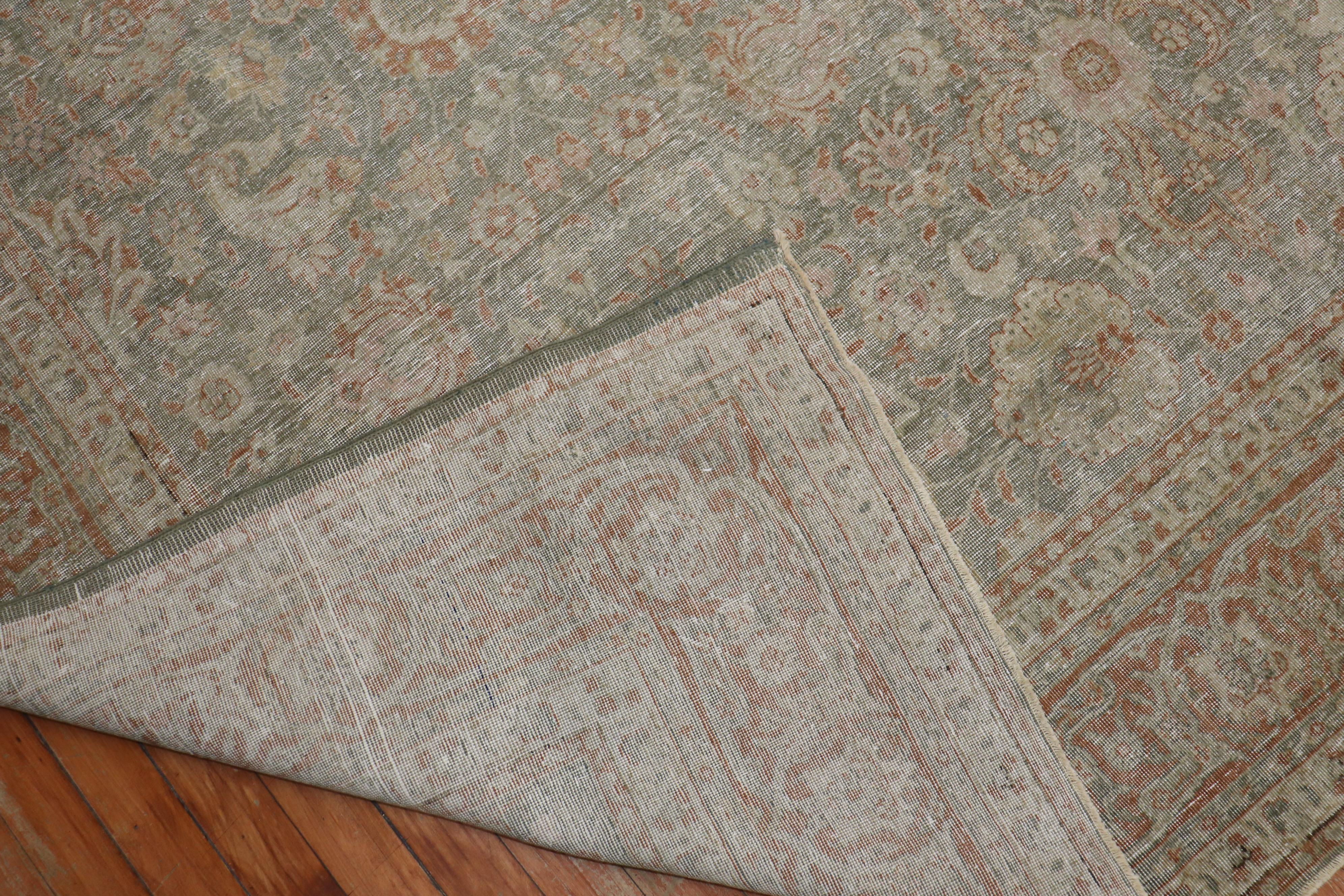 Green Apricot Distressed Persian Tabriz Rug 2