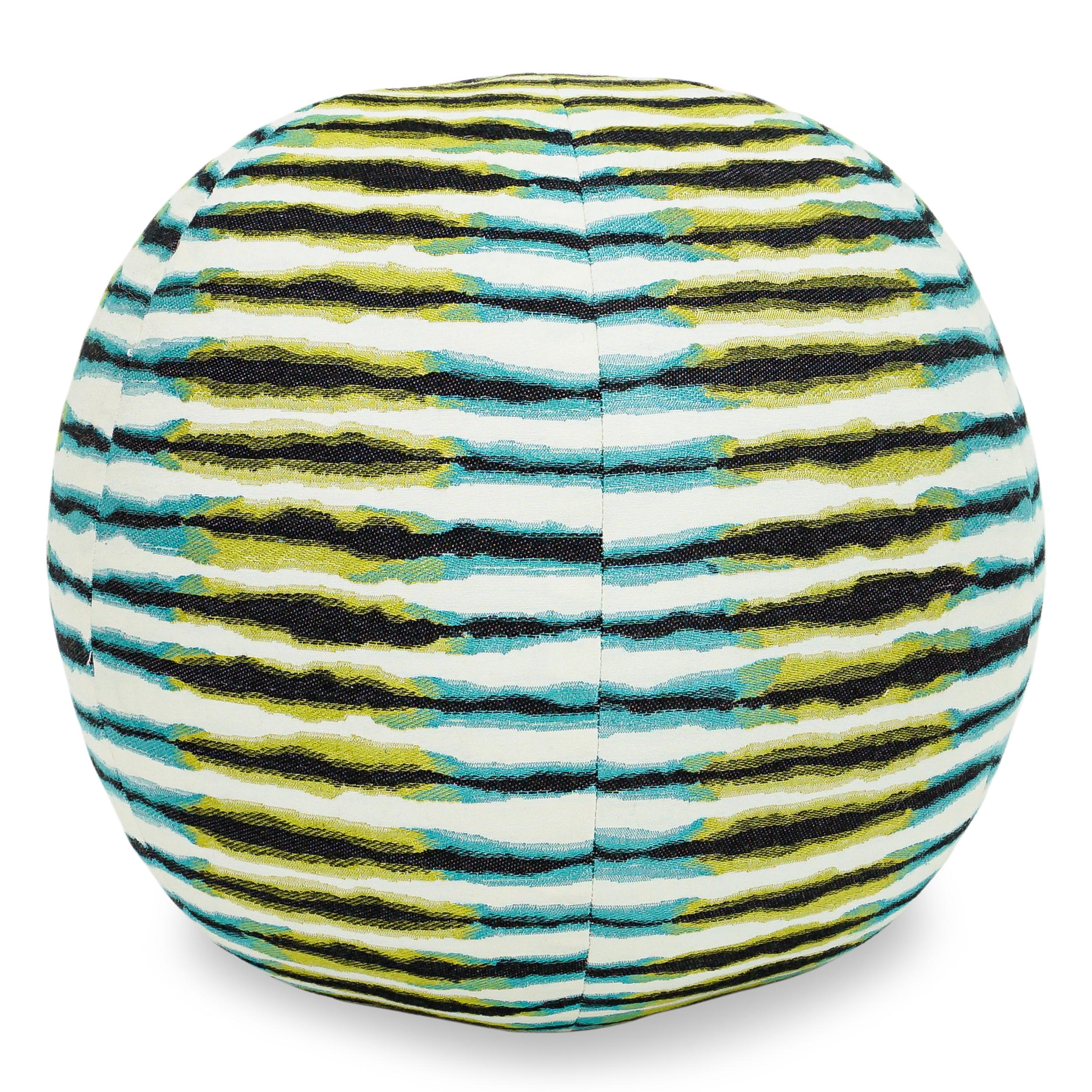 Green Aqua Black Stripey Animalesque Ball Pillow In New Condition For Sale In Greenwich, CT