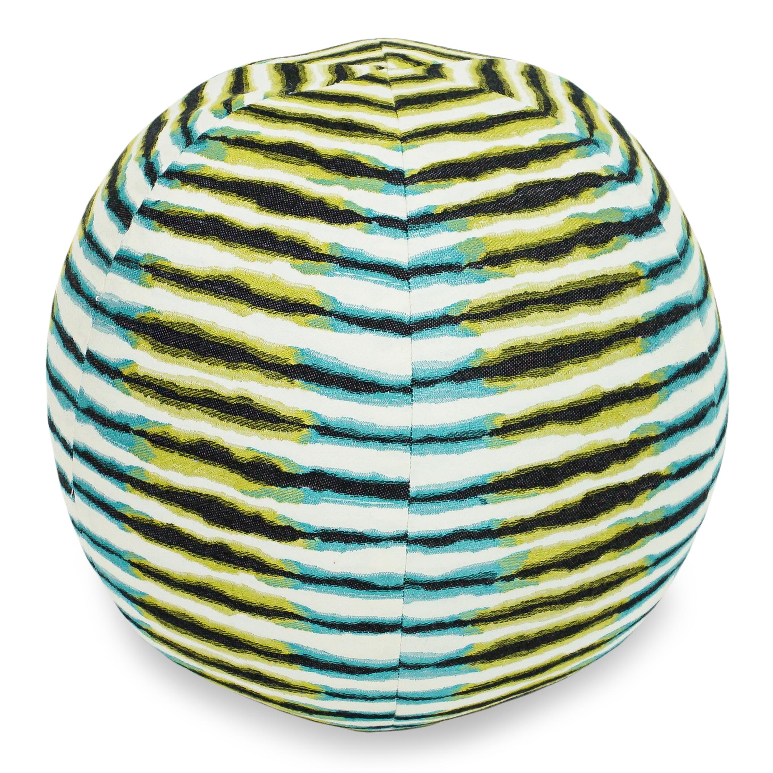 Contemporary Green Aqua Black Stripey Animalesque Ball Pillow For Sale