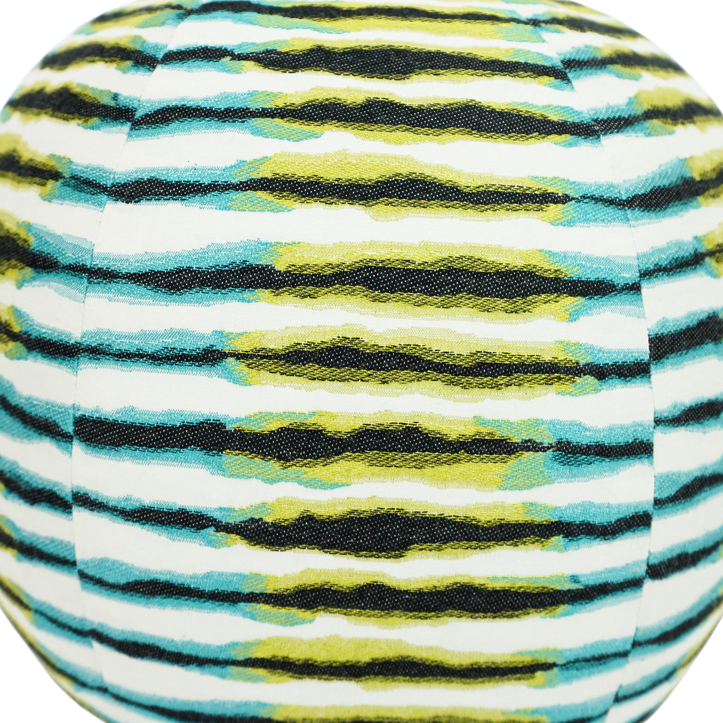 Green Aqua Black Stripey Animalesque Ball Pillow For Sale 1