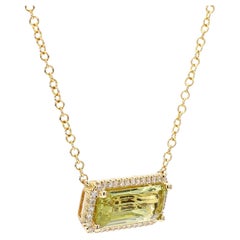 Aquamarine Greenish Yellow 2.22 Carat East to West Pendant Diamonds 14K Gold