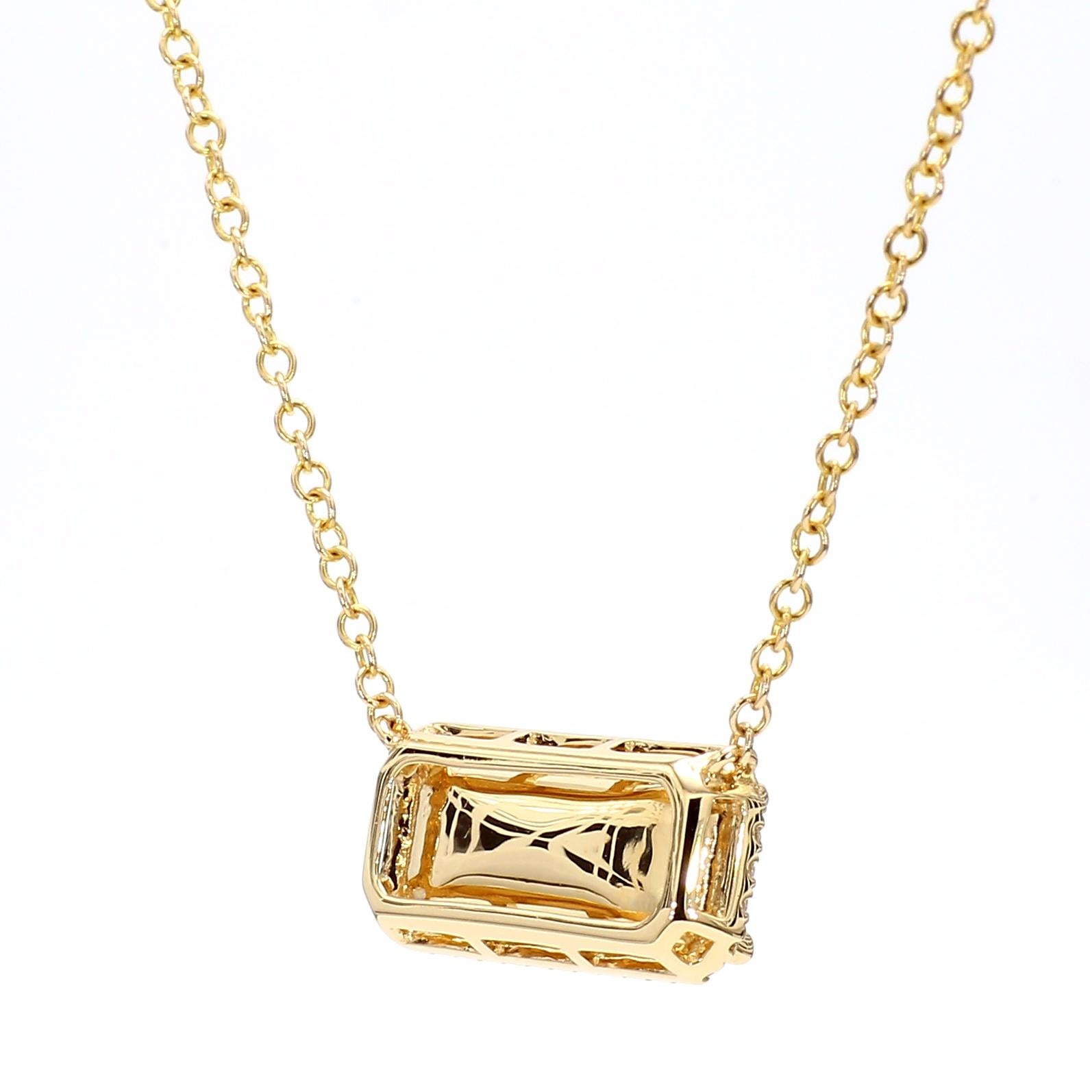 Emerald Cut Green Aquamarine 2.22 Carat East to West Pendant Necklace with Diamonds 14K Gold