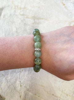 Green Aquamarine and Swarovski Crystal Round Beaded Stretch Bracelet