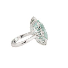Green Aquamarine Diamond 18 Karat White Gold Cocktail Ring