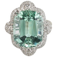 Green Aquamarine Diamond 18 Karat White Gold Cocktail Ring