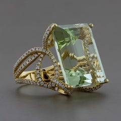 Green Aquamarine Diamond Gold Ring