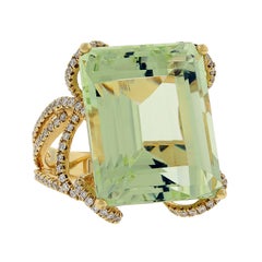 Green Aquamarine Diamond Gold Ring