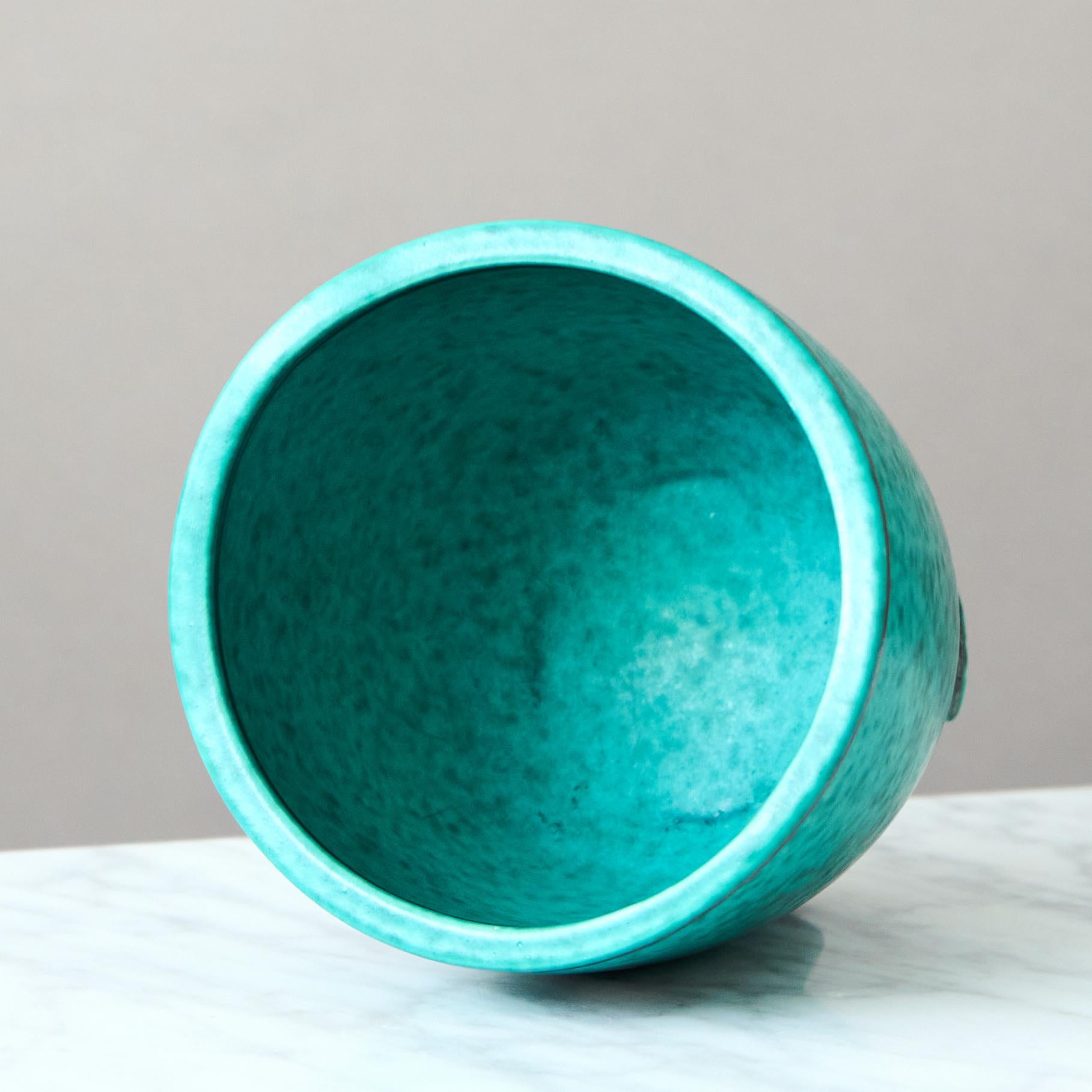 Metà XX secolo Ciotola in gres Art Deco verde 'Argenta' di Wilhelm Kage Gustavsberg Svezia anni '30 in vendita
