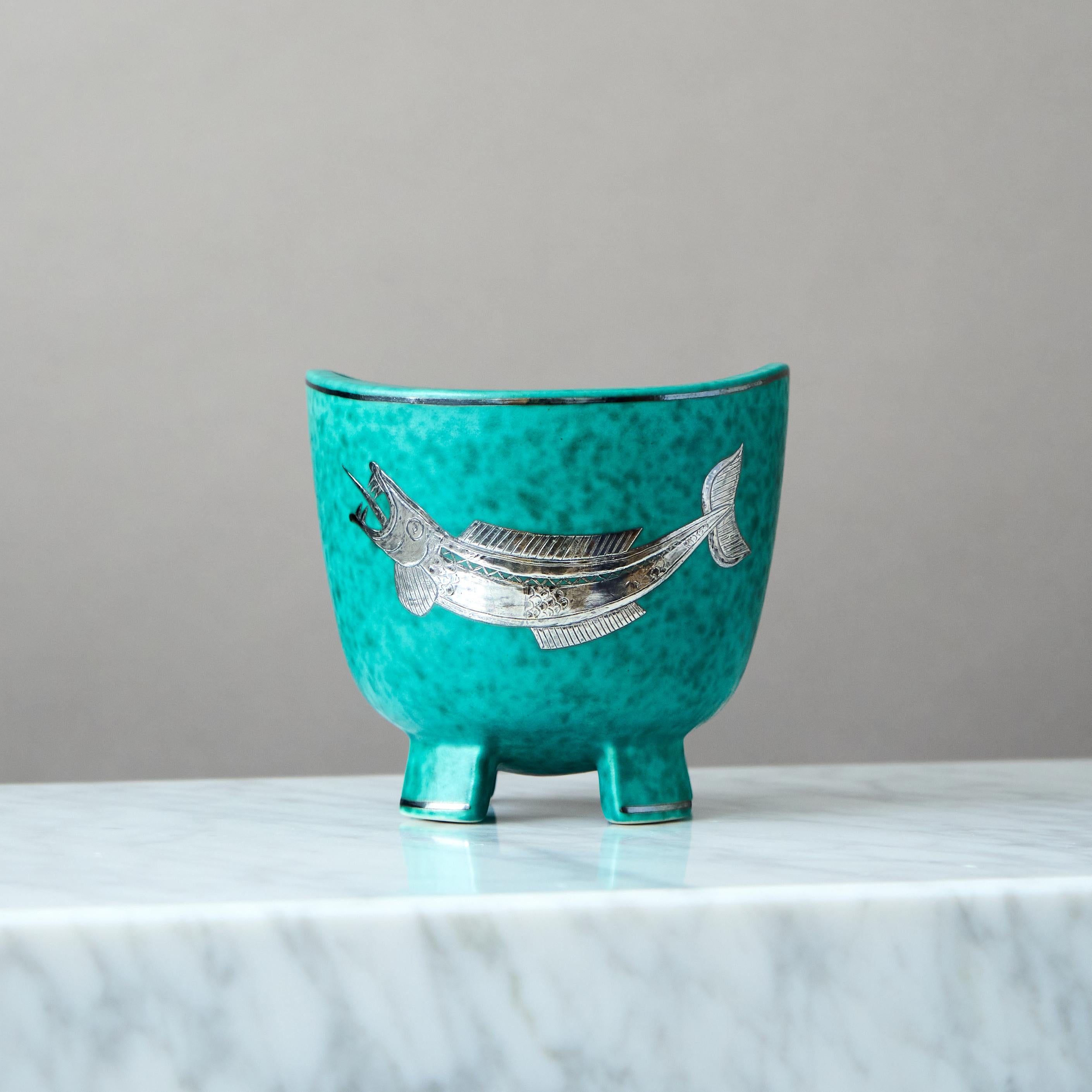 Ciotola in gres Art Deco verde 'Argenta' di Wilhelm Kage Gustavsberg Svezia anni '30 in vendita 1