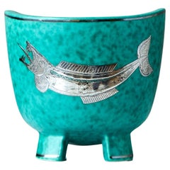 Green 'Argenta' Art Deco Stoneware Bowl by Wilhelm Kage Gustavsberg Sweden 1930s