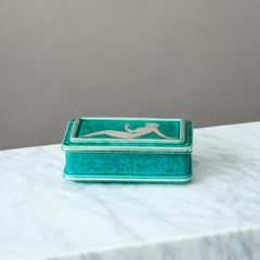 Green 'Argenta' Art Deco Stoneware Box by Wilhelm Kage, Gustavsberg Sweden 1930s