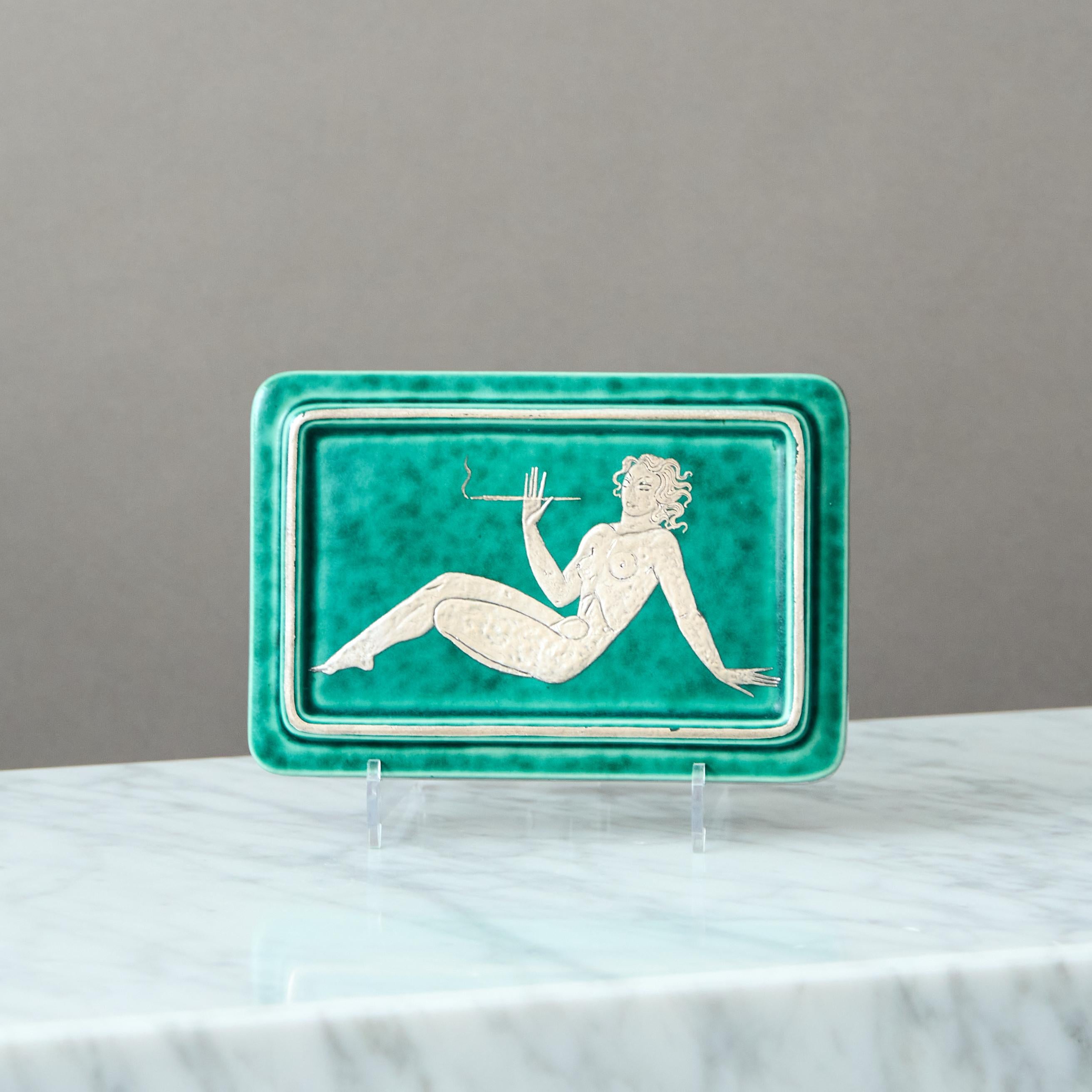Ceramica Scatola in gres Art Deco verde 'Argenta' di Wilhelm Kage, Gustavsberg Svezia anni '30 in vendita